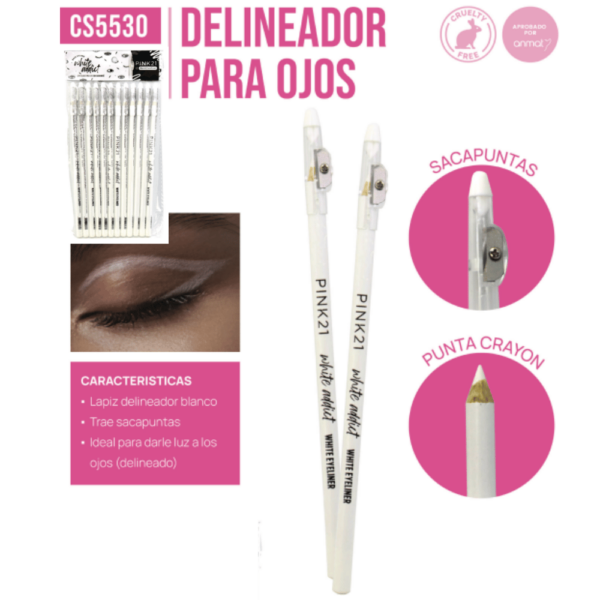 DELINEADOR BLANCO EN LAPIZ CON SACAPUNTAS PINK 21 CS5530/69753